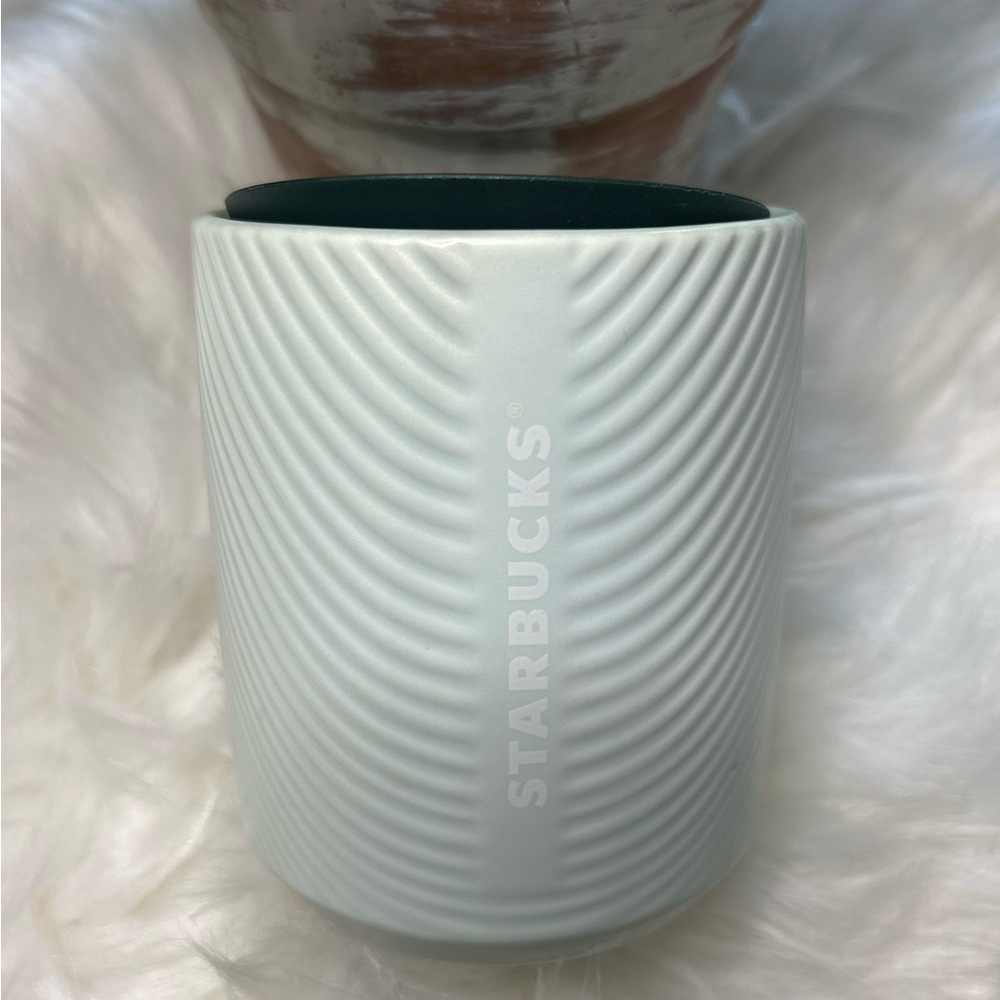 Starbucks Pearlescent Ceramic Short Tumbler Mint Green Ribbed Cup 8oz New 2023